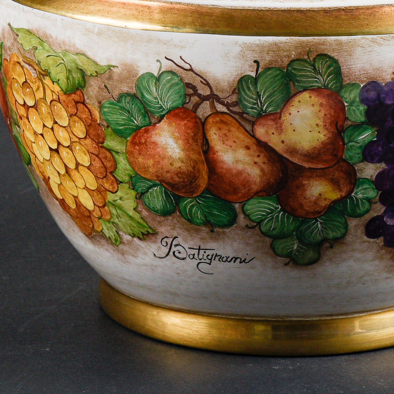 Vaso cache pot in ceramica decorato a mano firmato Batignani Prochet Torino