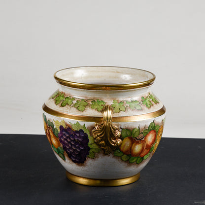 Vaso cache pot in ceramica decorato a mano firmato Batignani Prochet Torino