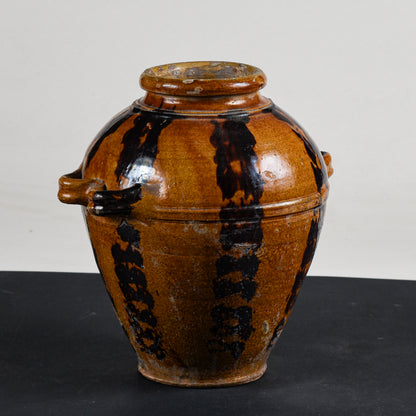 Vaso orcio in terracotta invetriato con doppi manici  epoca primo 1900
