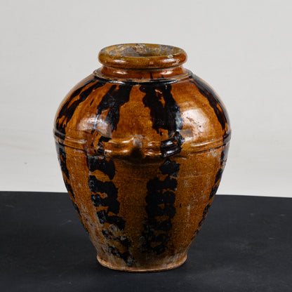 Vaso orcio in terracotta invetriato con doppi manici  epoca primo 1900