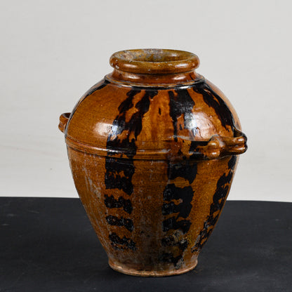 Vaso orcio in terracotta invetriato con doppi manici  epoca primo 1900