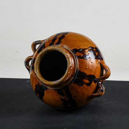 Vaso orcio in terracotta invetriato con doppi manici  epoca primo 1900