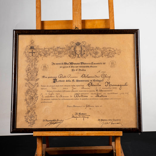 Attestato di laurea in lettere Università di Bologna epoca 1930