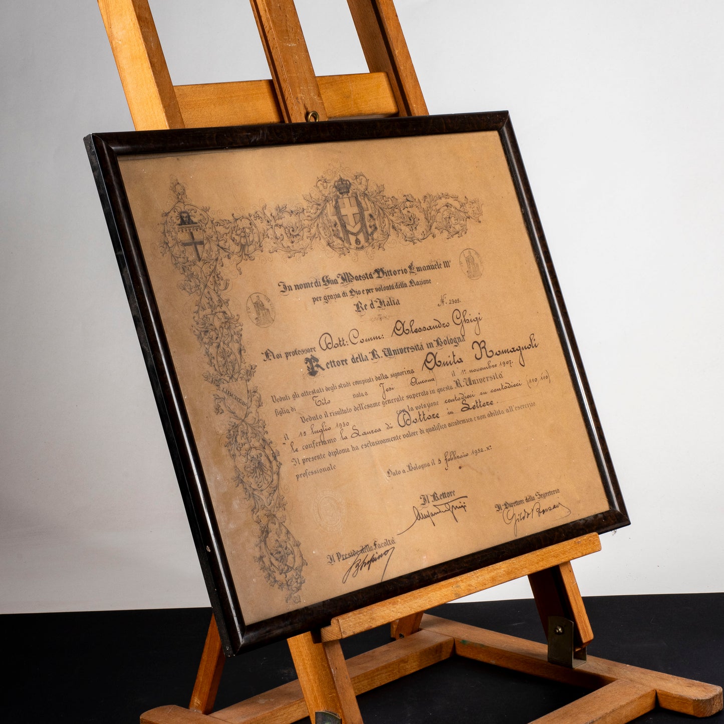 Attestato di laurea in lettere Università di Bologna epoca 1930