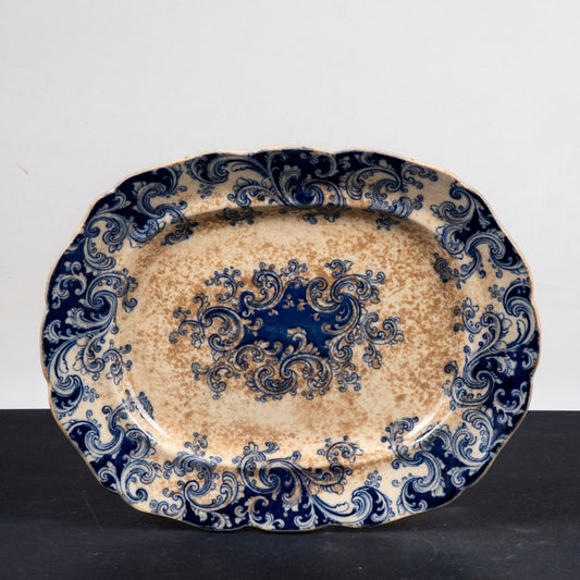 Piatto vassoio ceramica bianca e blu marcato Granite China R & A