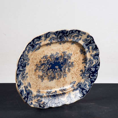 Piatto vassoio ceramica bianca e blu marcato Granite China R & A