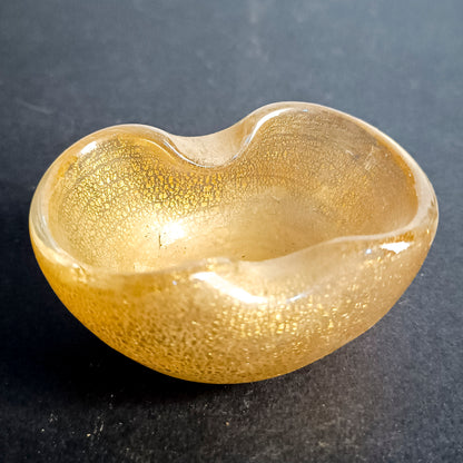 Portacenere svuota tasche ciotola  in vetro decorata a foglia oro  Italia 1950