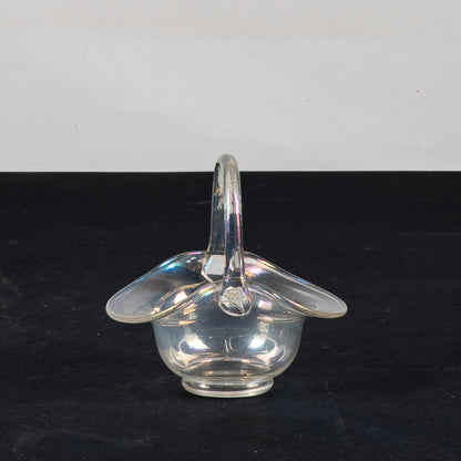 Cestino vasetto in vetro soffiato iridescente Murano XX secolo