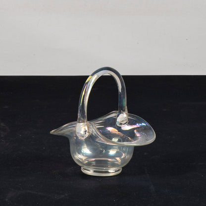 Cestino vasetto in vetro soffiato iridescente Murano XX secolo