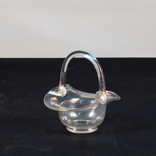 Cestino vasetto in vetro soffiato iridescente Murano XX secolo