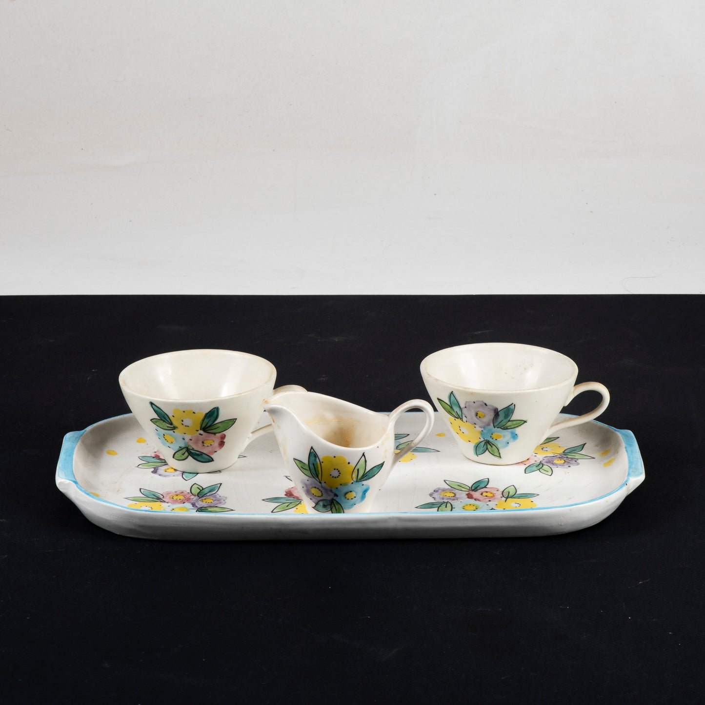 Set tazzine vassoio e lattiera firmate SIC decorate a mano Italia 1950