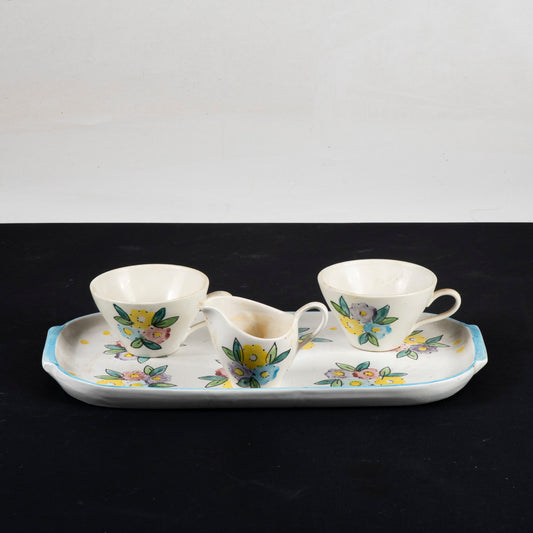 Set tazzine vassoio e lattiera firmate SIC decorate a mano Italia 1950