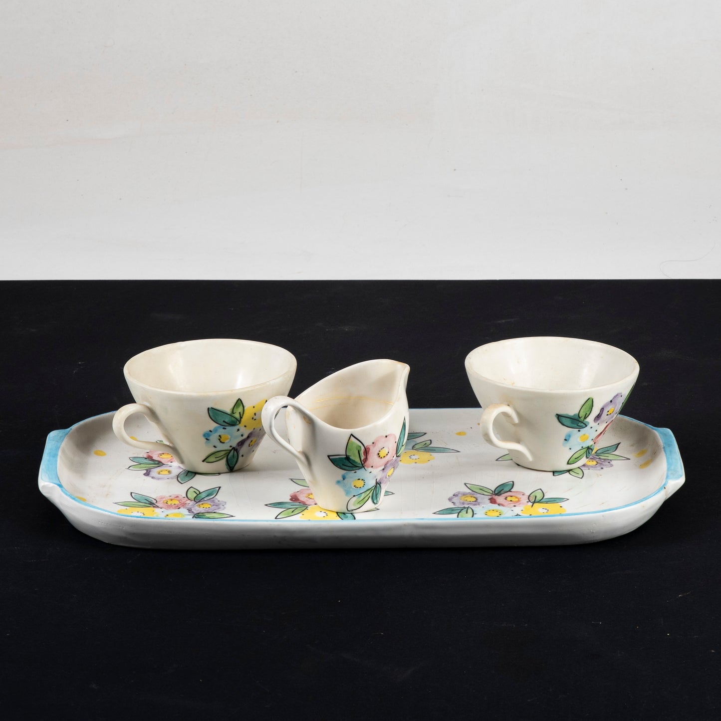Set tazzine vassoio e lattiera firmate SIC decorate a mano Italia 1950
