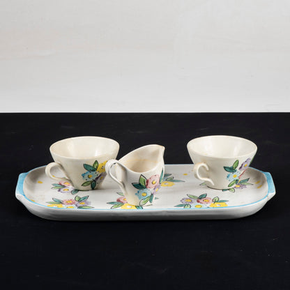 Set tazzine vassoio e lattiera firmate SIC decorate a mano Italia 1950