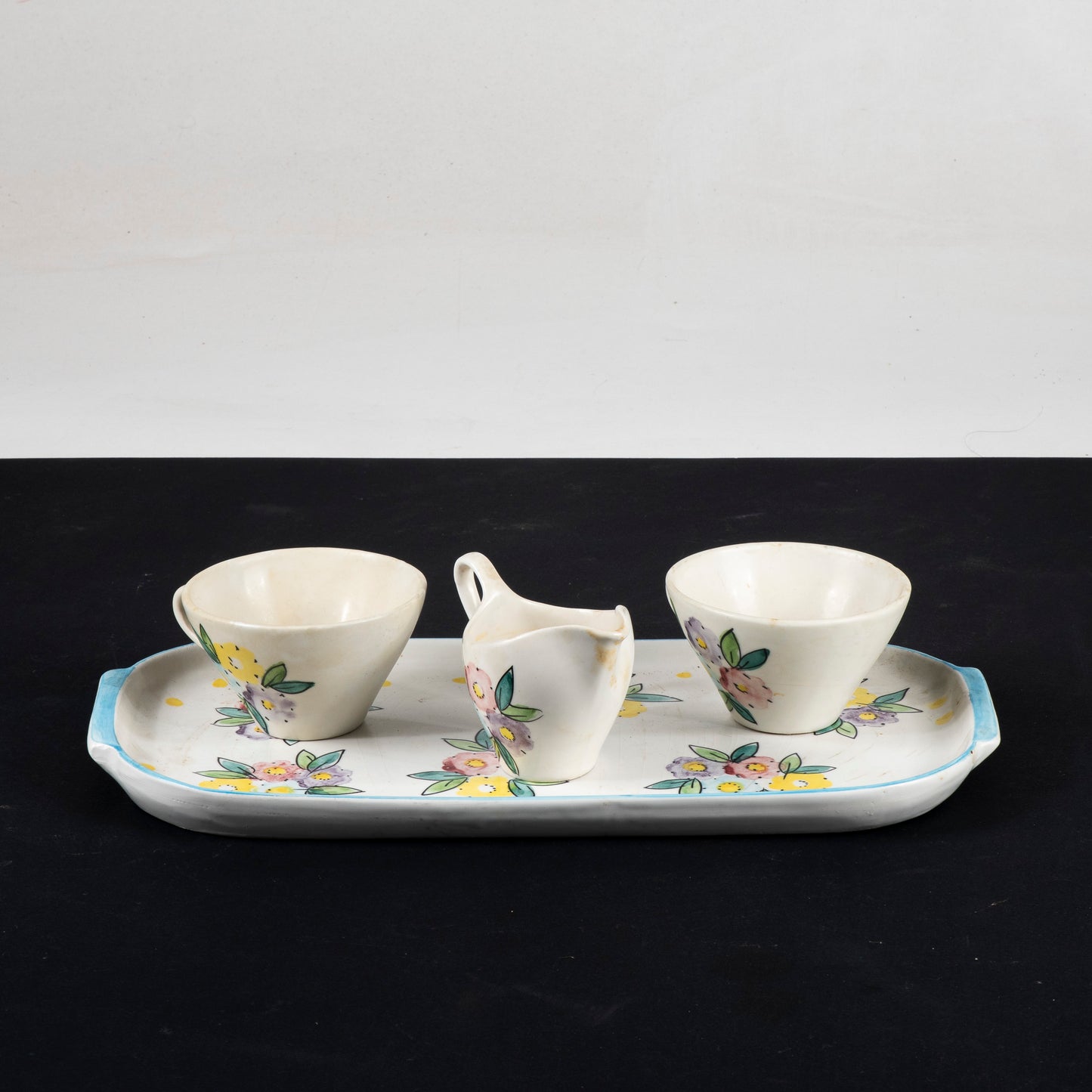 Set tazzine vassoio e lattiera firmate SIC decorate a mano Italia 1950