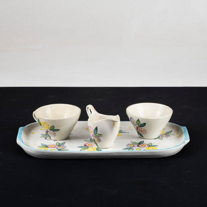 Set tazzine vassoio e lattiera firmate SIC decorate a mano Italia 1950