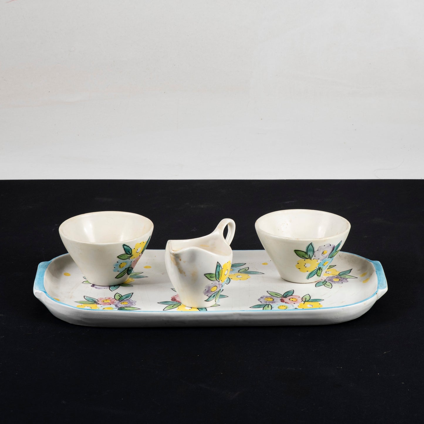 Set tazzine vassoio e lattiera firmate SIC decorate a mano Italia 1950
