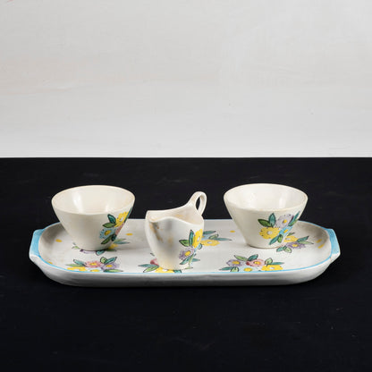 Set tazzine vassoio e lattiera firmate SIC decorate a mano Italia 1950