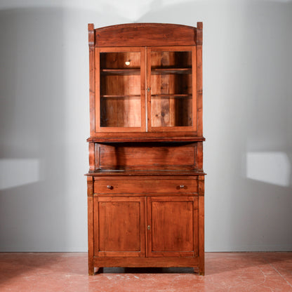 Credenza vetrina doppio corpo Liberty in abete Italia 1920