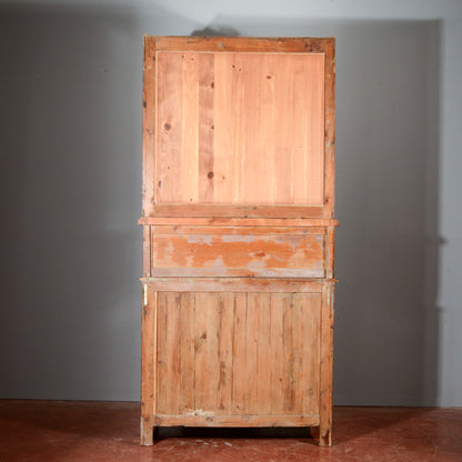 Credenza vetrina doppio corpo Liberty in abete Italia 1920