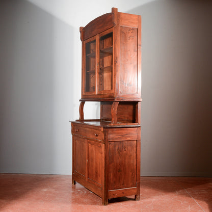 Credenza vetrina doppio corpo Liberty in abete Italia 1920
