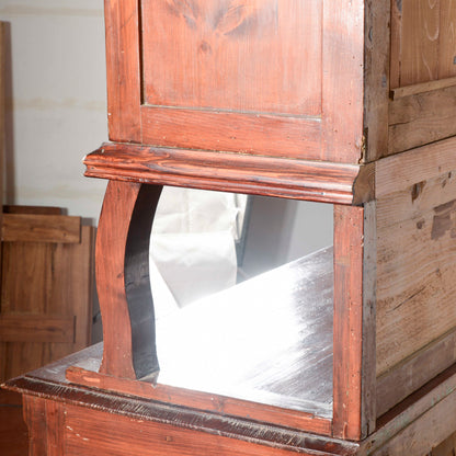 Credenza vetrina doppio corpo Liberty in abete Italia 1920