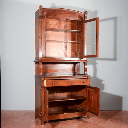 Credenza vetrina doppio corpo Liberty in abete Italia 1920