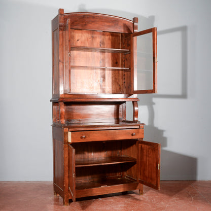 Credenza vetrina doppio corpo Liberty in abete Italia 1920