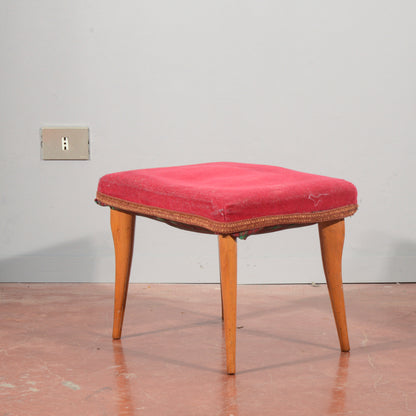 Sgabello 1950 rivestito in velluto rosso
