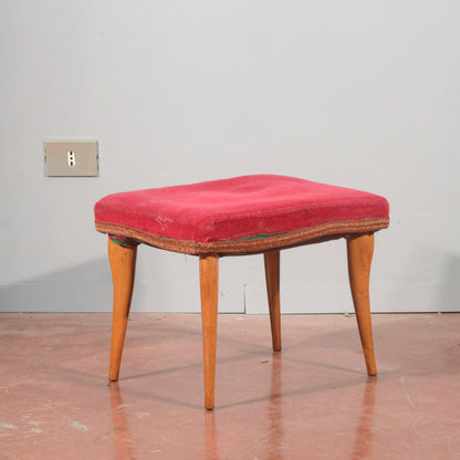 Sgabello 1950 rivestito in velluto rosso