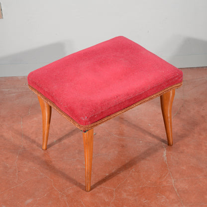 Sgabello 1950 rivestito in velluto rosso