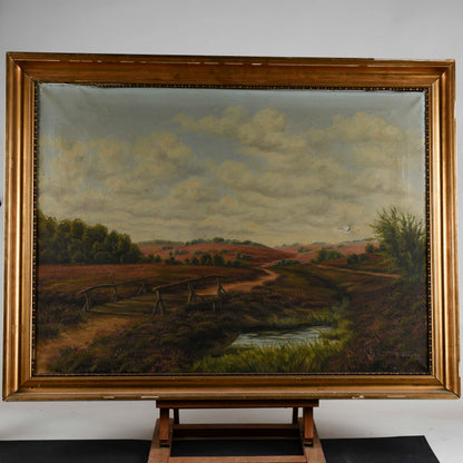 Quadro paesaggio  olio su tela cornice foglia oro epoca primi 900