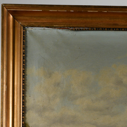 Quadro paesaggio  olio su tela cornice foglia oro epoca primi 900