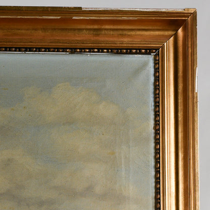 Quadro paesaggio  olio su tela cornice foglia oro epoca primi 900