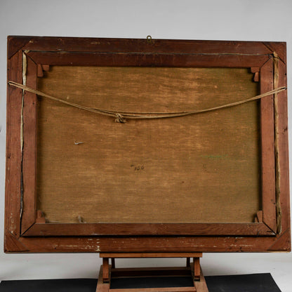 Quadro paesaggio  olio su tela cornice foglia oro epoca primi 900