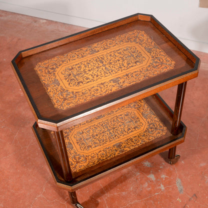 Carrello portavivande intarsiato,  e con doppio piano  Italia 1940