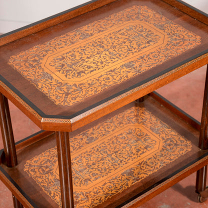 Carrello portavivande intarsiato,  e con doppio piano  Italia 1940