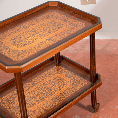 Carrello portavivande intarsiato,  e con doppio piano  Italia 1940