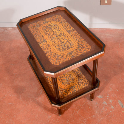 Carrello portavivande intarsiato,  e con doppio piano  Italia 1940