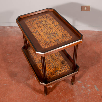 Carrello portavivande intarsiato,  e con doppio piano  Italia 1940
