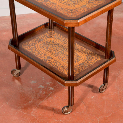 Carrello portavivande intarsiato,  e con doppio piano  Italia 1940