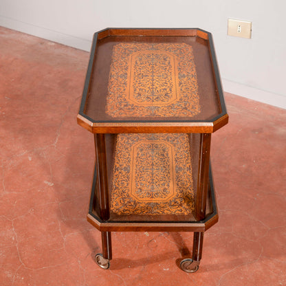 Carrello portavivande intarsiato,  e con doppio piano  Italia 1940