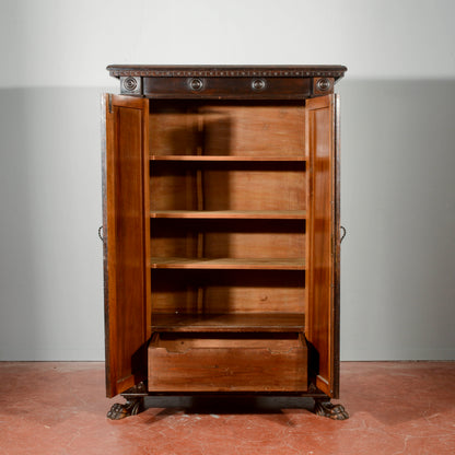 Armadietto stipo  libreria piedi leone con ripiani e cassetto stile rinascimento Italia epoca 1900