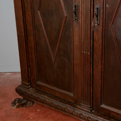 Credenza libreria tre ante epoca primo 900 decori a rombi stile neorinascimentale