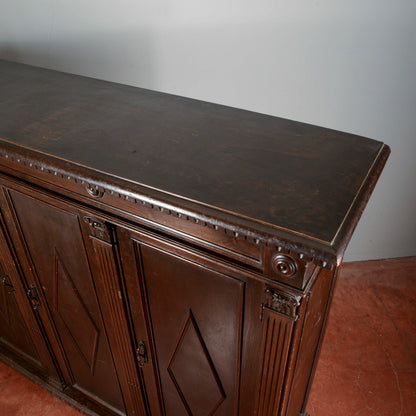 Credenza libreria tre ante epoca primo 900 decori a rombi stile neorinascimentale