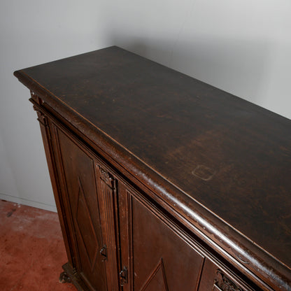 Credenza libreria tre ante epoca primo 900 decori a rombi stile neorinascimentale
