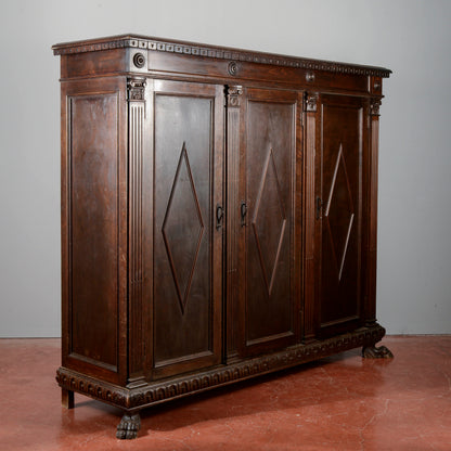 Credenza libreria tre ante epoca primo 900 decori a rombi stile neorinascimentale