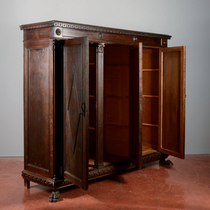 Credenza libreria tre ante epoca primo 900 decori a rombi stile neorinascimentale
