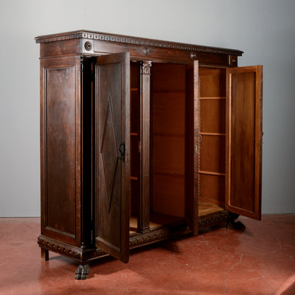 Credenza libreria tre ante epoca primo 900 decori a rombi stile neorinascimentale