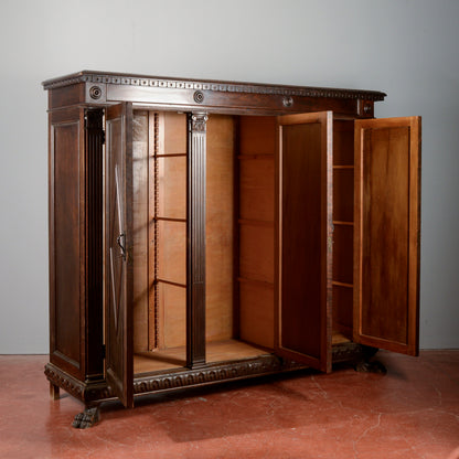 Credenza libreria tre ante epoca primo 900 decori a rombi stile neorinascimentale